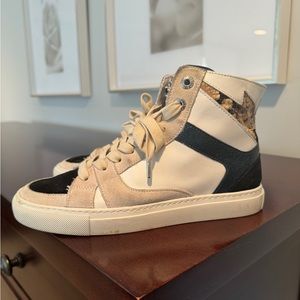 Zadig&Voltaire high top sneakers!  Size 38-black, blue and snake skin pattern